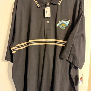 Antigua Black Polo with Beige Stripe and Jaguars Patch